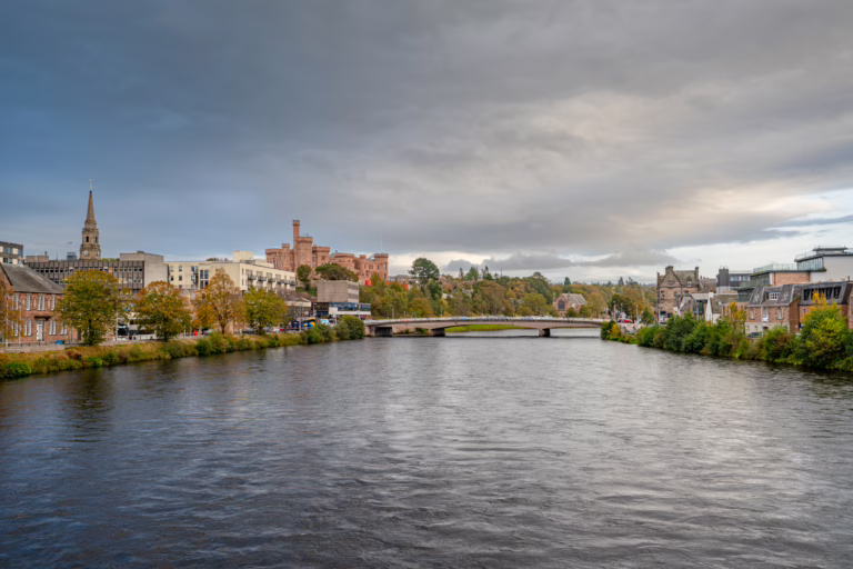 view of river ness and inverness skyline from greig street bridge, you can see some of the best things to do in inverness from here